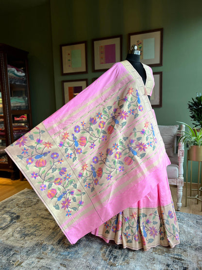 Light Pink Paithani with Floral Skirt Border
