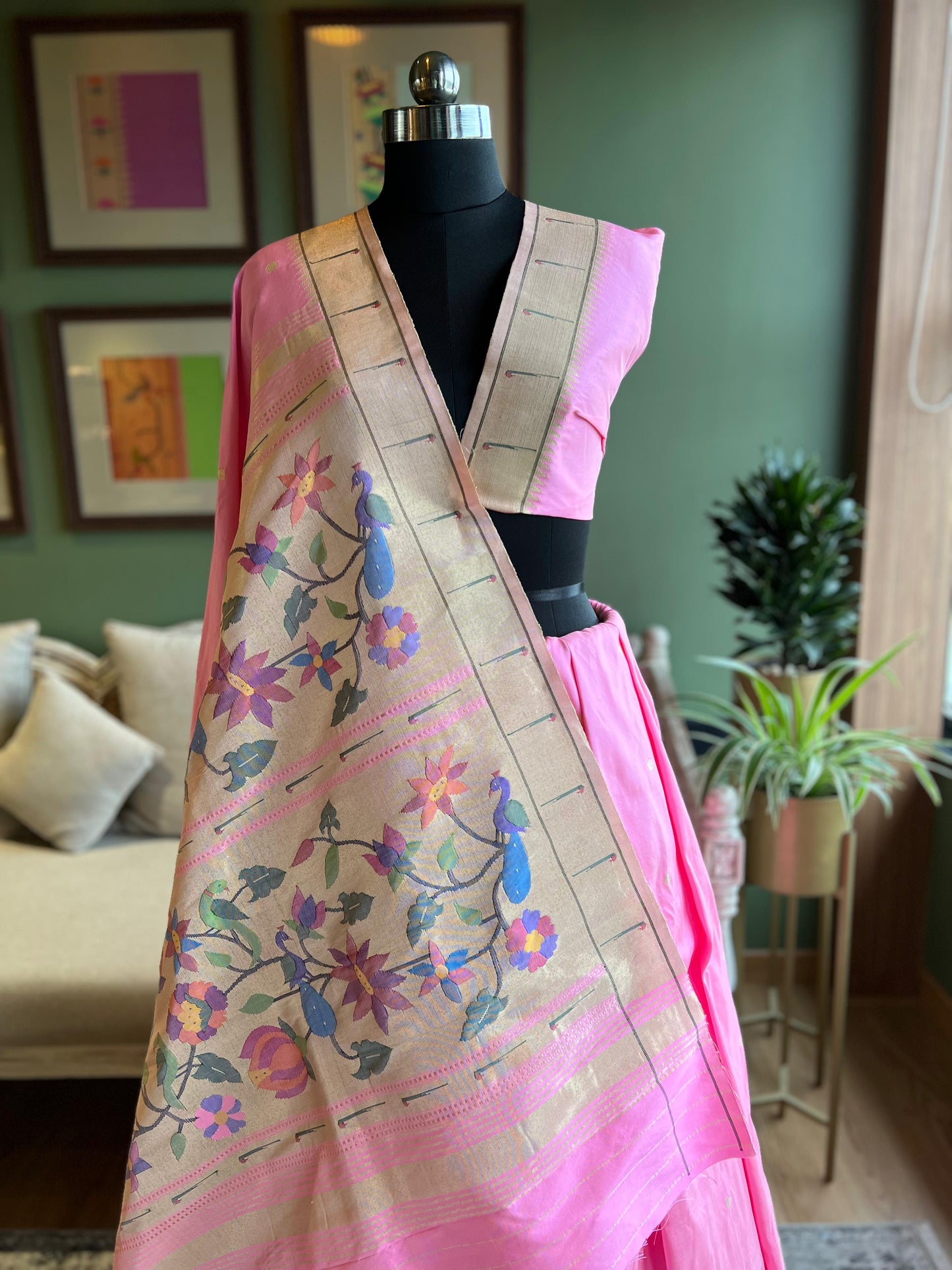 Light Pink Paithani with Floral Skirt Border