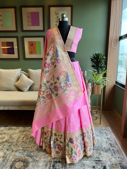 Light Pink Paithani with Floral Skirt Border