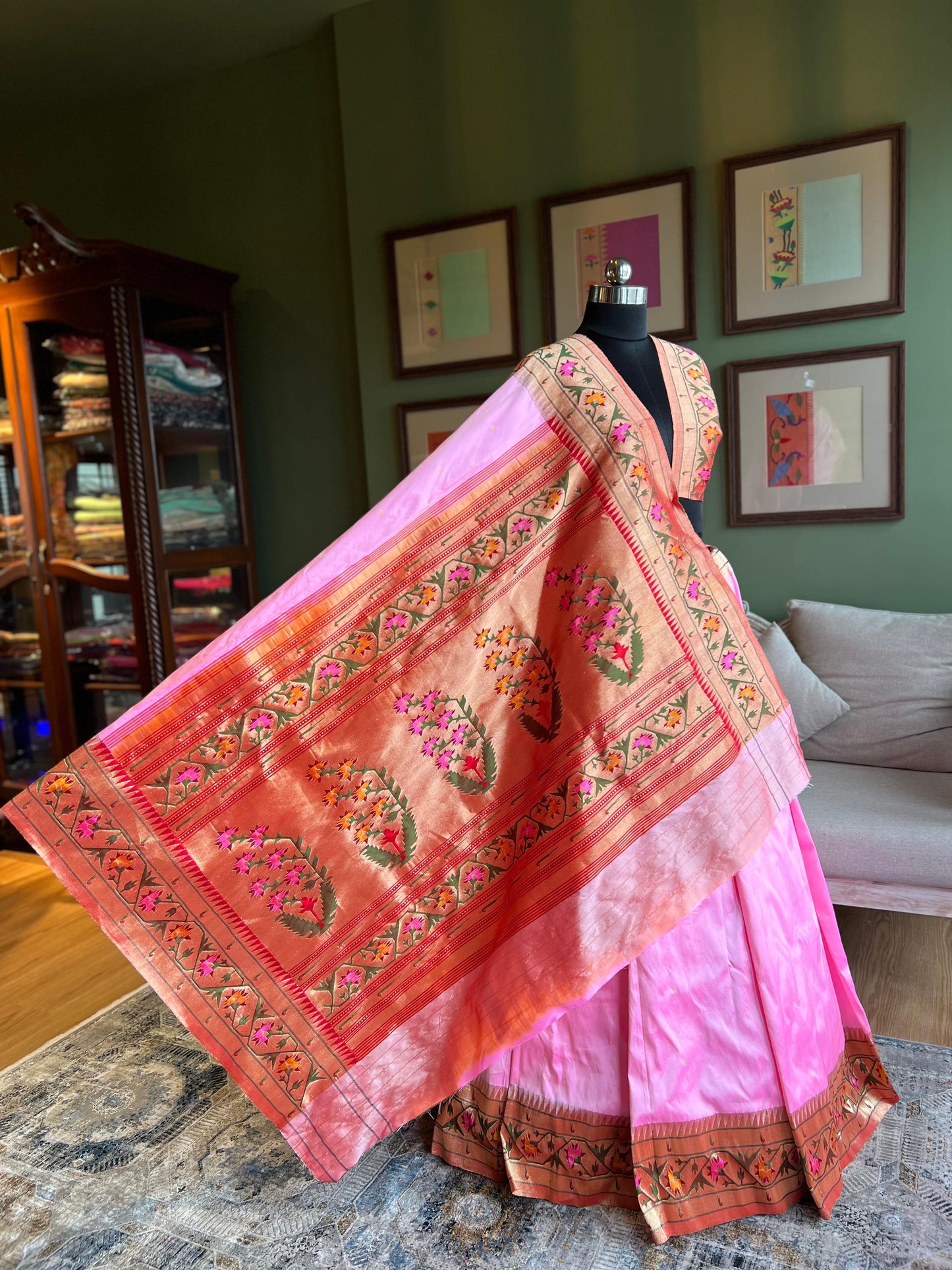 Baby Pink Paithani with Asavali Brocade Border