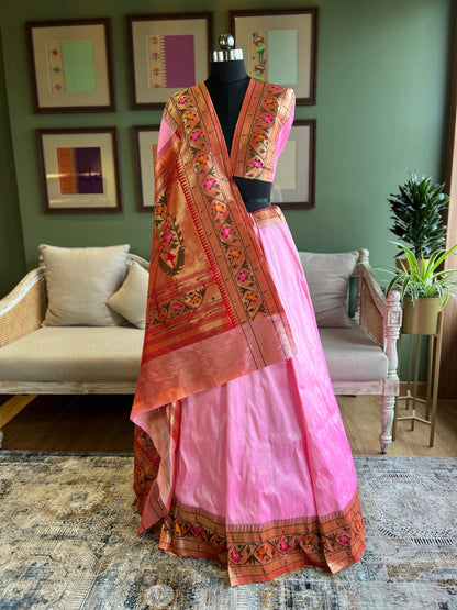 Baby Pink Paithani with Asavali Brocade Border