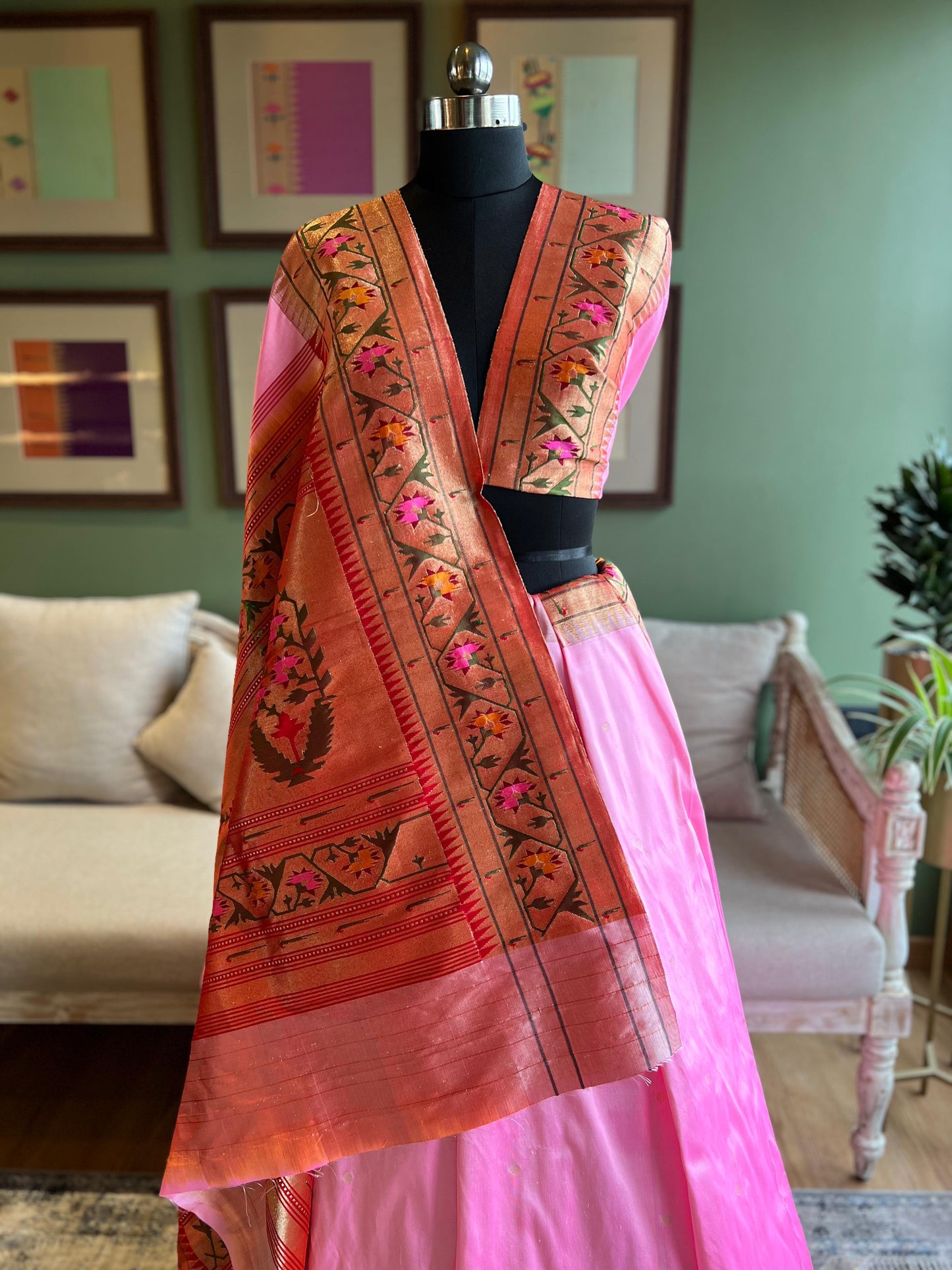 Baby Pink Paithani with Asavali Brocade Border