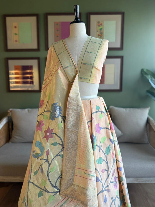 Peach All Over Cotton Paithani