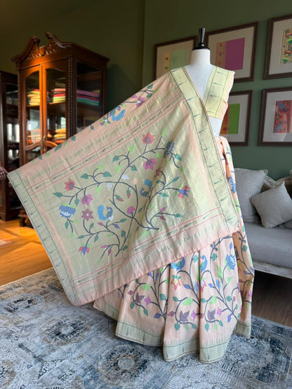 Peach All Over Cotton Paithani