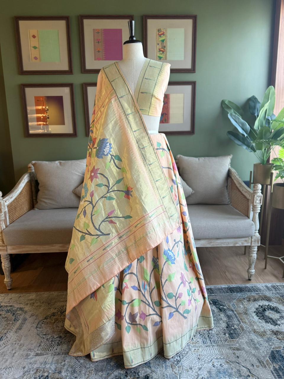 Peach All Over Cotton Paithani