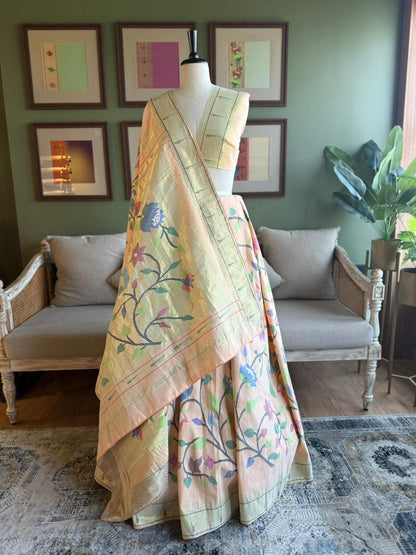 Peach All Over Cotton Paithani