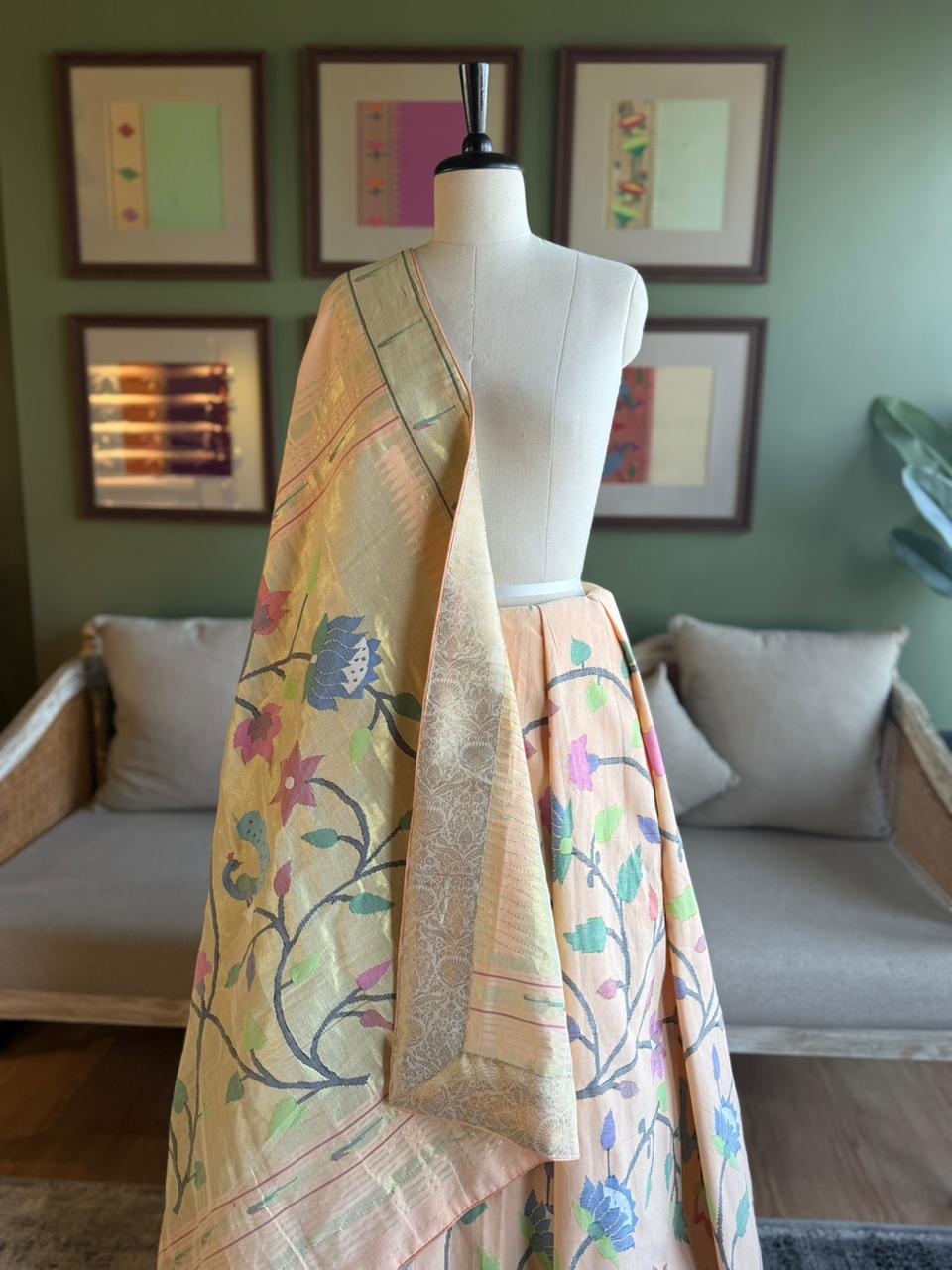 Peach All Over Cotton Paithani