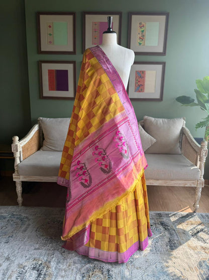 Checkered Tissue Paithani with Asavali Pallu