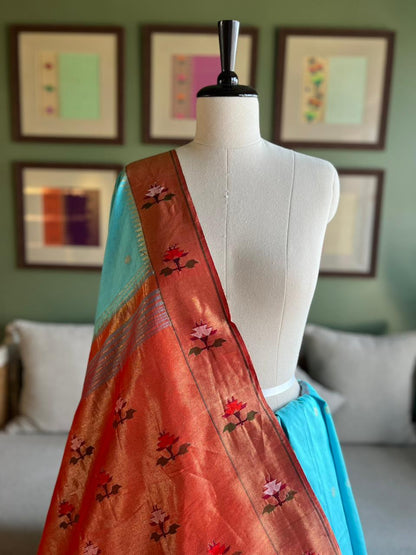 Light Blue Asavali Border Paithani