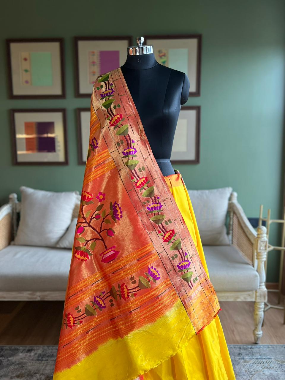 Yellow Lotus Border Paithani