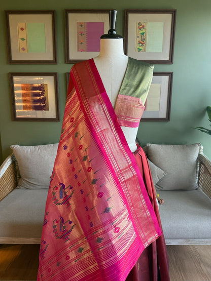 Maroon Paithani with Peacock Pallu