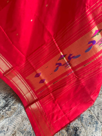 Red Dupatta with Peacock Pallu