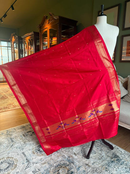 Red Dupatta with Peacock Pallu