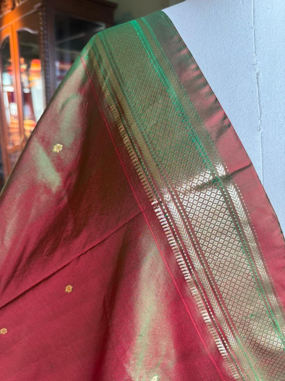 Red x Green Dupatta with Peacock Pallu