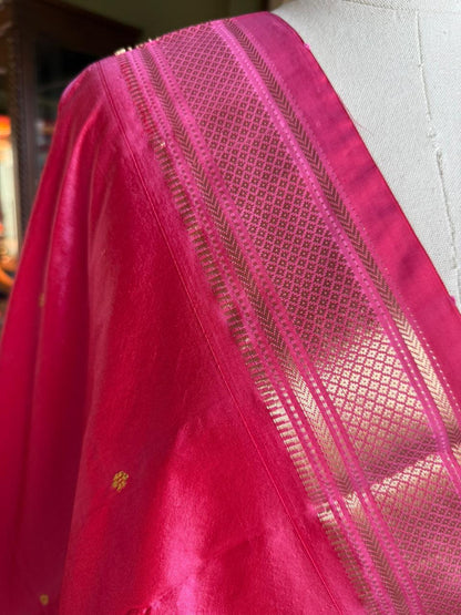 Pink Dupatta with Peacock Pallu