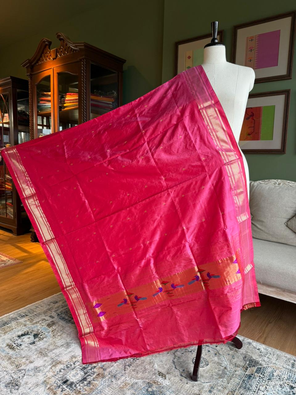 Pink Dupatta with Peacock Pallu
