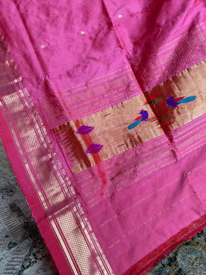 Pink Dupatta with Peacock Pallu
