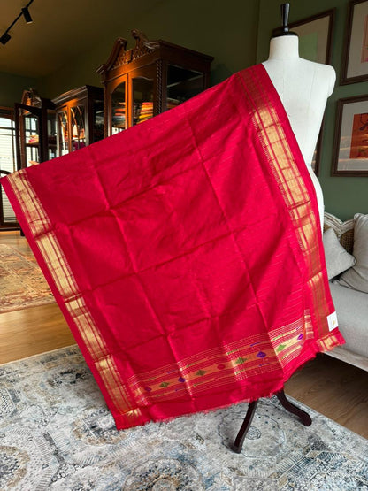Red Dupatta with Barao Panja Pallu