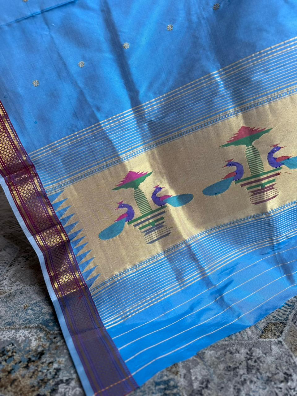 Light Blue Dupatta with Peacock Pallu