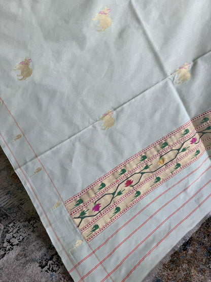 Pale Mint Dupatta with Pichwai Butti & Vintage Pallu
