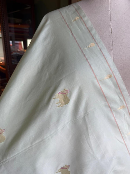 Pale Mint Dupatta with Pichwai Butti & Vintage Pallu