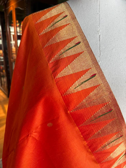 Orange Dupatta with Zigzag Border & Peacock Pallu