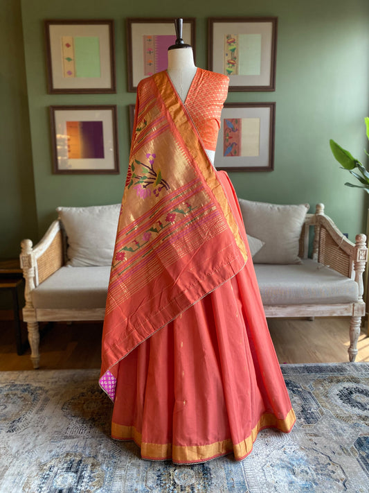 Orange Cotton Paithani with Lotus Pallu